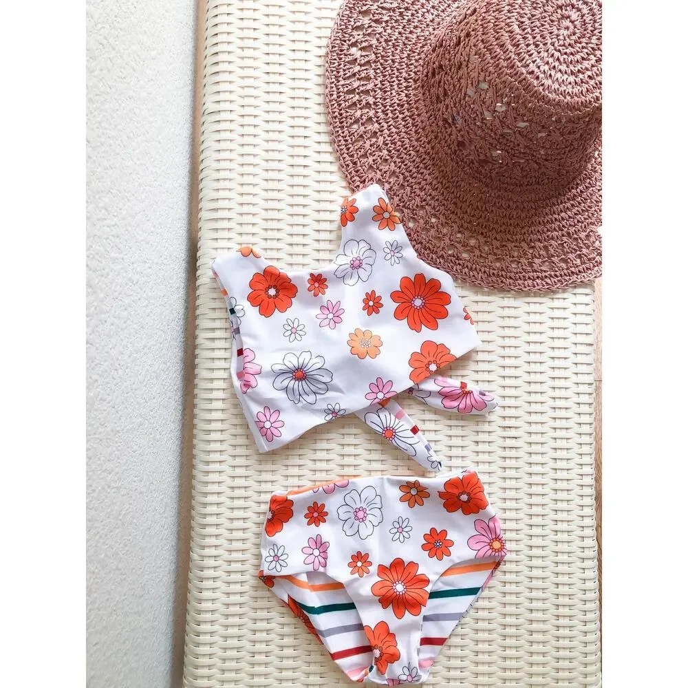 Blossom Babe 2pc Reversible Boho Floral + Stripes Swimsuit Set 2/3T